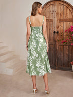 Ruched Bust Split Thigh Floral Cami Dress