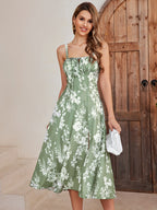 Ruched Bust Split Thigh Floral Cami Dress