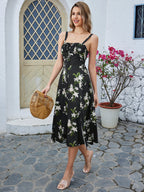 Ruched Bust Split Thigh Floral Cami Dress