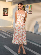 Ruched Bust Split Thigh Floral Cami Dress