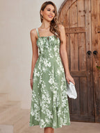 Ruched Bust Split Thigh Floral Cami Dress