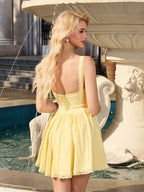 Ruched Bust Tie Front Backless Mini Dress