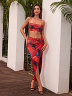 Ruched Crop Cami Top & Twist Front Wrap Skirt
