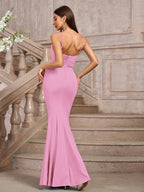 Solid Ruched Bodycon Formal Dress