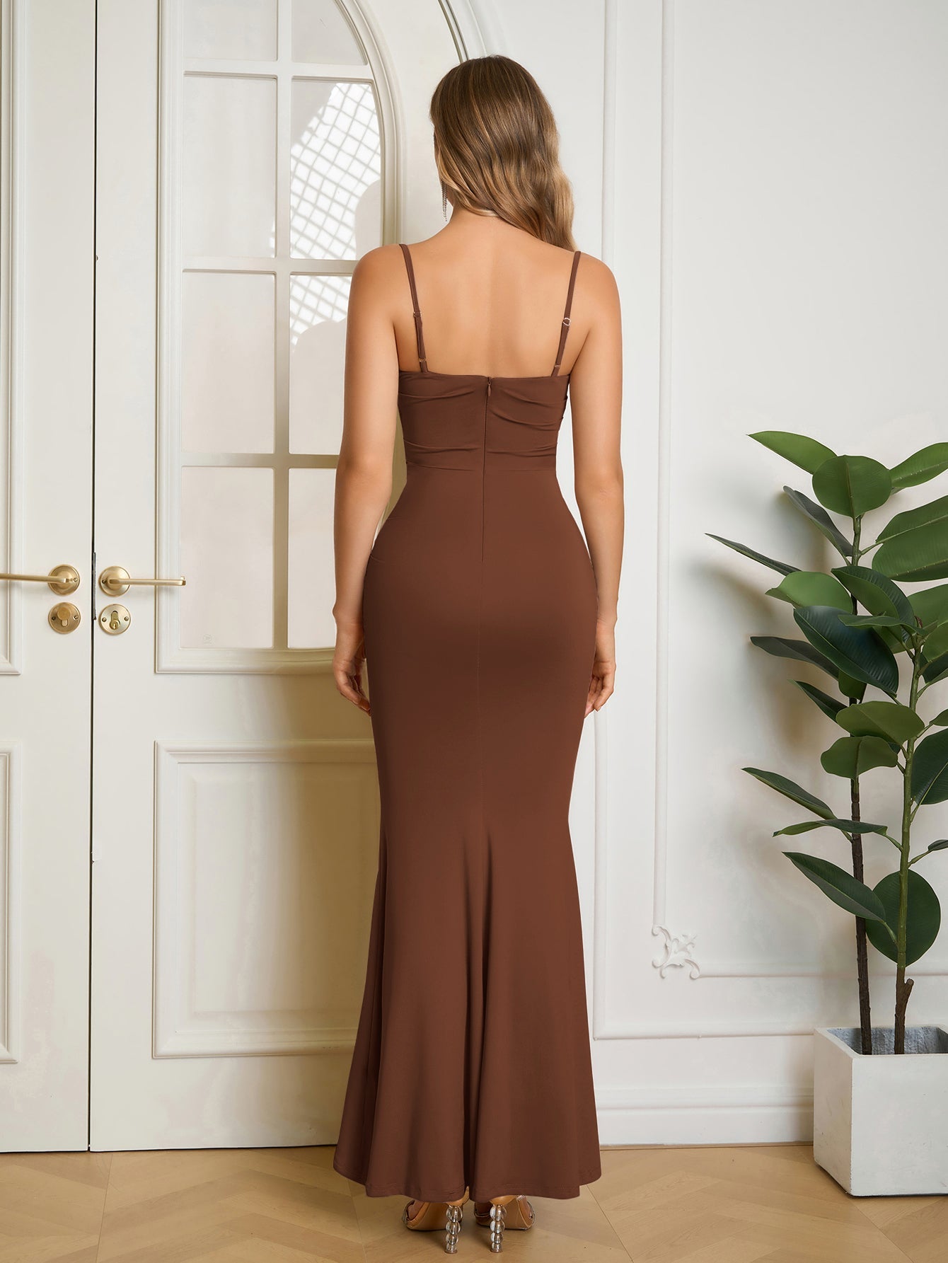Solid Ruched Bodycon Formal Dress