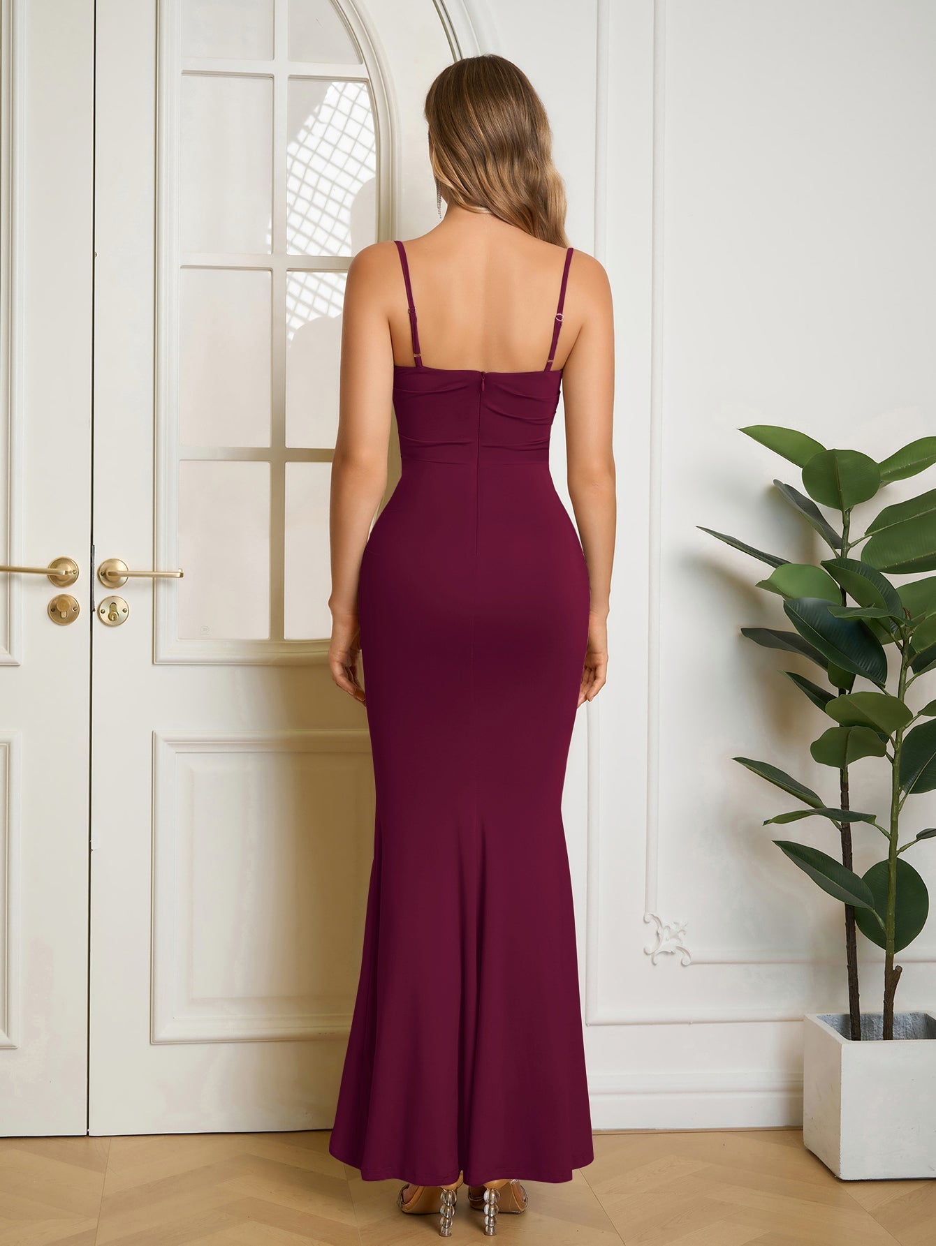 Solid Ruched Bodycon Formal Dress