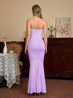 Solid Ruched Bodycon Formal Dress