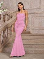 Solid Ruched Bodycon Formal Dress