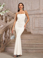 Solid Ruched Bodycon Formal Dress