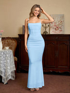 Solid Ruched Bodycon Formal Dress