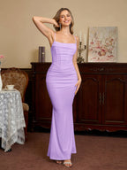 Solid Ruched Bodycon Formal Dress