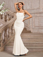 Solid Ruched Bodycon Formal Dress