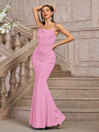 Solid Ruched Bodycon Formal Dress