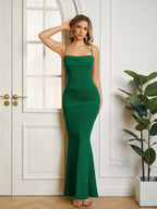 Solid Ruched Bodycon Formal Dress