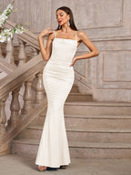 Solid Ruched Bodycon Formal Dress