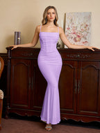 Solid Ruched Bodycon Formal Dress