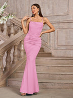 Solid Ruched Bodycon Formal Dress