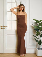 Solid Ruched Bodycon Formal Dress