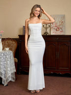 Solid Ruched Bodycon Formal Dress