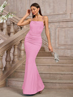 Solid Ruched Bodycon Formal Dress