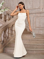 Solid Ruched Bodycon Formal Dress