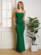 Solid Ruched Bodycon Formal Dress