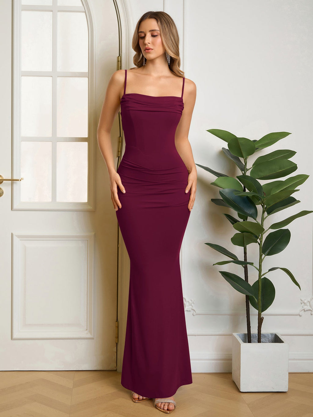 Solid Ruched Bodycon Formal Dress