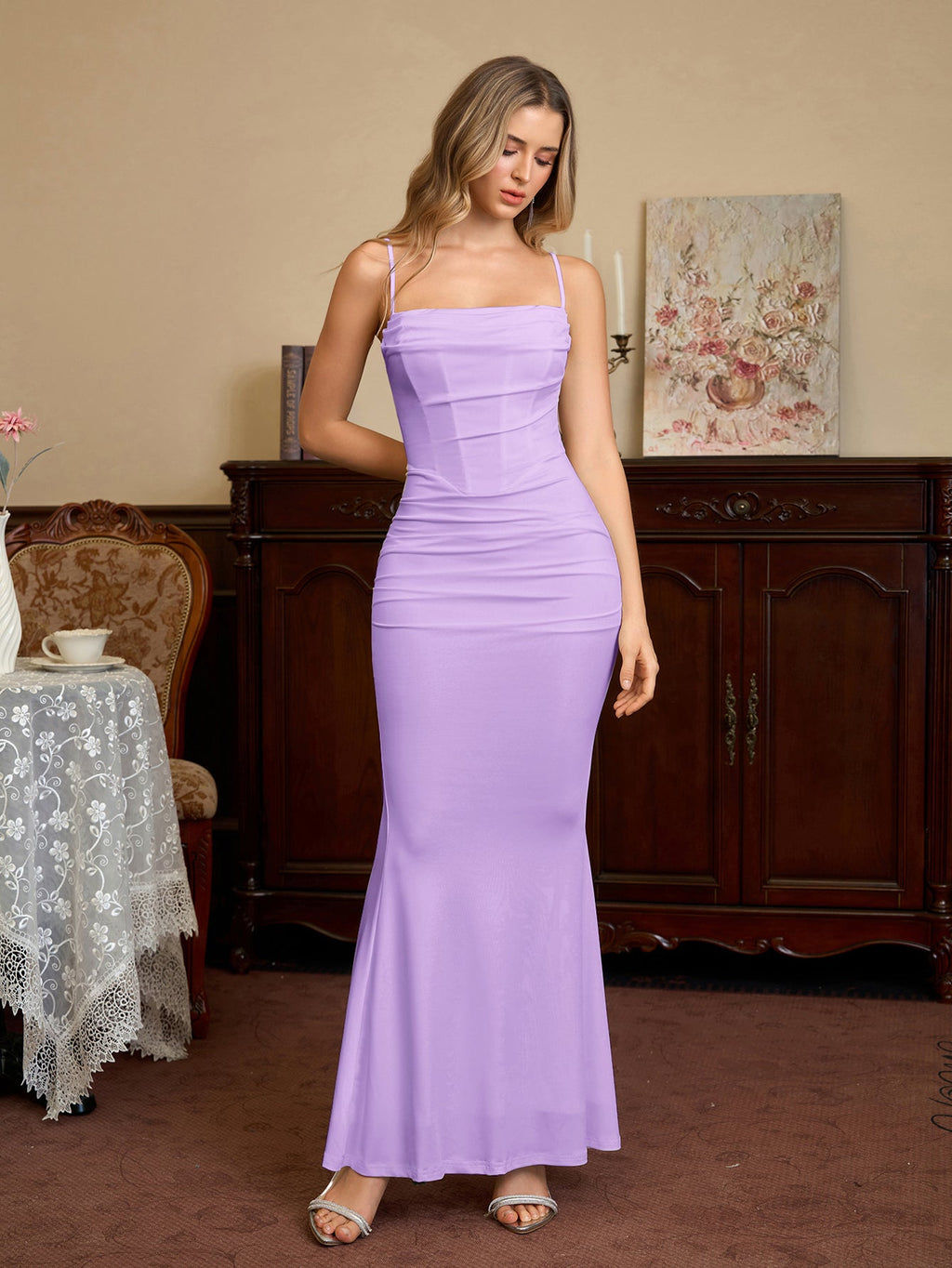 Solid Ruched Bodycon Formal Dress