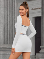 Square Neck Embellished Top&Bodycon Skirt