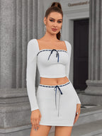 Square Neck Embellished Top&Bodycon Skirt