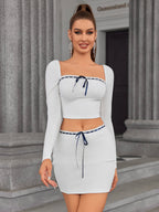 Square Neck Embellished Top&Bodycon Skirt