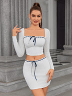 Square Neck Embellished Top&Bodycon Skirt