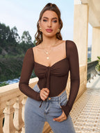 Square Neck Tie Front Cut Out Crop Top