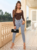 Square Neck Tie Front Cut Out Crop Top