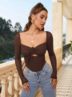 Square Neck Tie Front Cut Out Crop Top