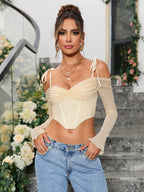 Tie Shoulder Corset Mesh Crop Top
