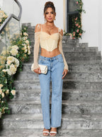 Tie Shoulder Corset Mesh Crop Top