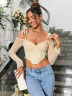 Tie Shoulder Corset Mesh Crop Top
