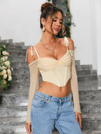 Tie Shoulder Corset Mesh Crop Top