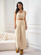 V-Neck Tank Crop Top&Wide Leg Pants Knitted Set
