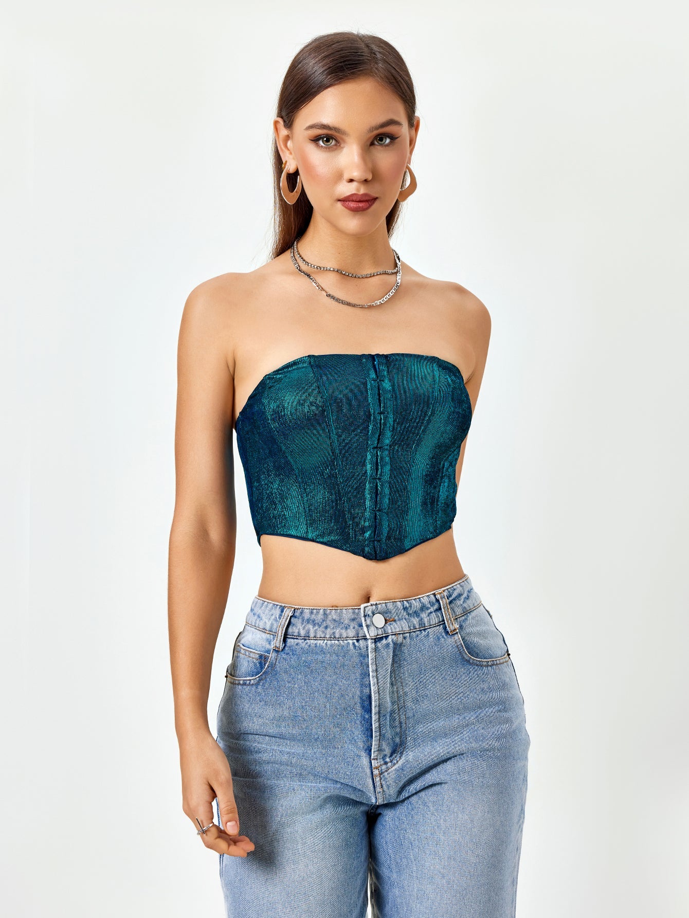 Zipper Backless Corset Tube Top