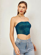 Zipper Backless Corset Tube Top