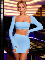 Square Neck Crop Top & Slit Hem Bodycon Skirt