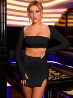 Square Neck Crop Top & Slit Hem Bodycon Skirt