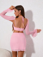Tie Back Split Sleeve Crop Top & Bodycon Skirt