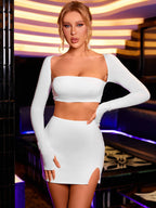 Square Neck Crop Top & Slit Hem Bodycon Skirt